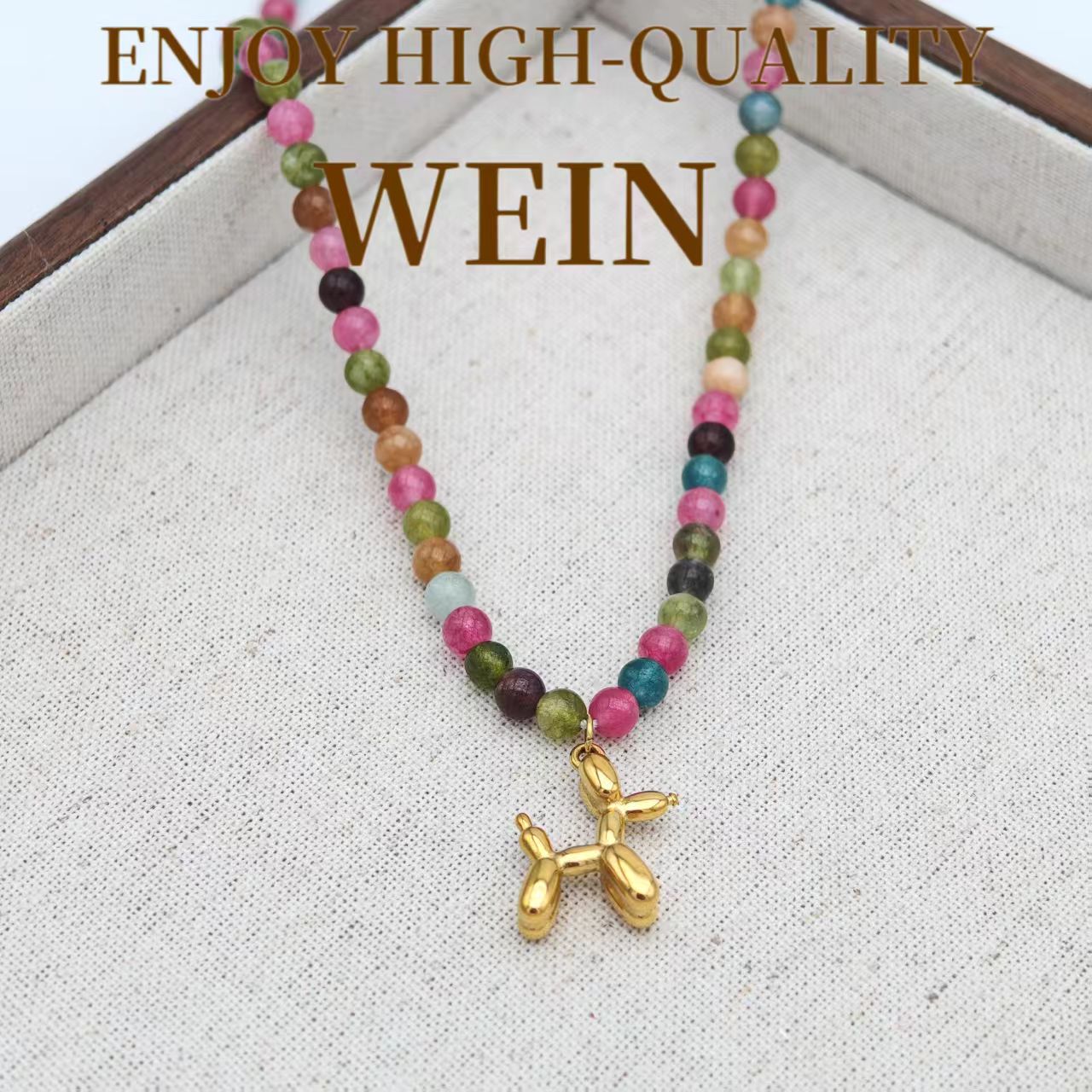 WEIN 钛钢项链 金色气球小狗洗澡不掉色彩色时尚百搭轻奢气质坠链