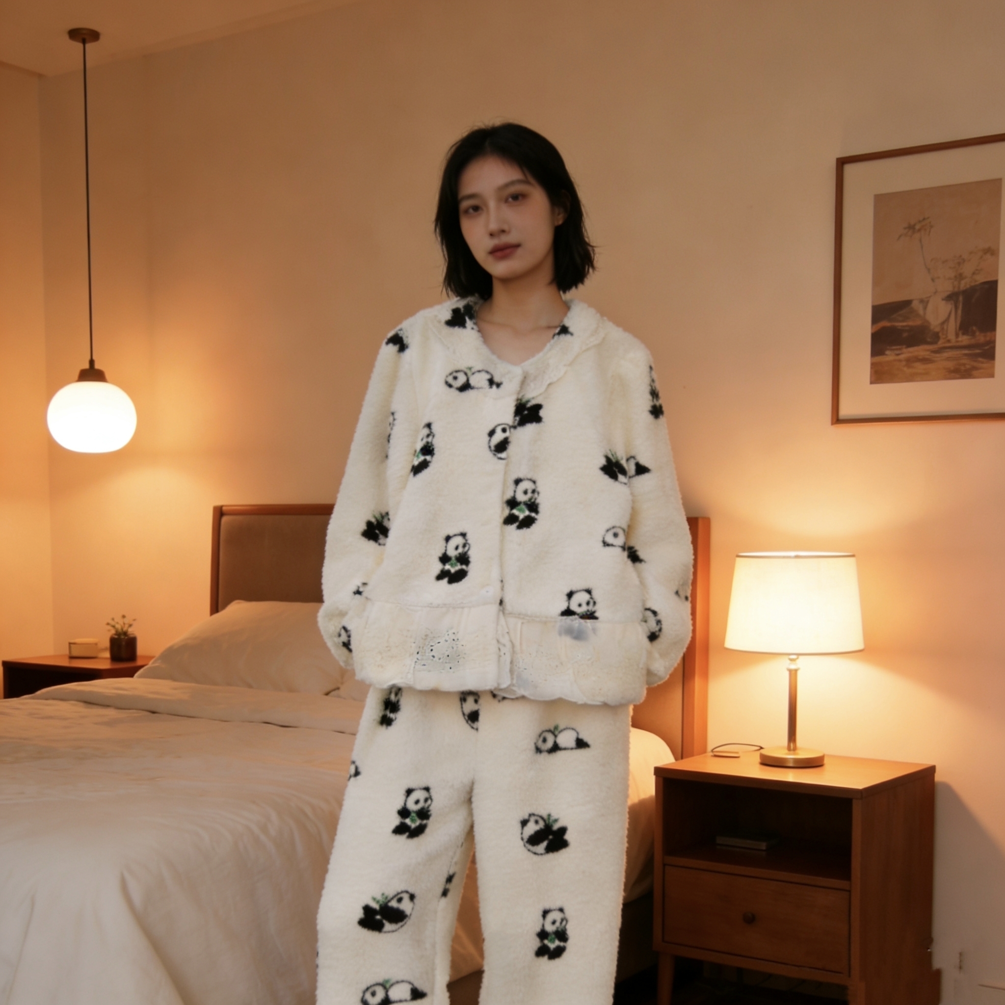 新款大码871珊瑚绒熊猫款加厚家居服套装(以主播手里实物为准)