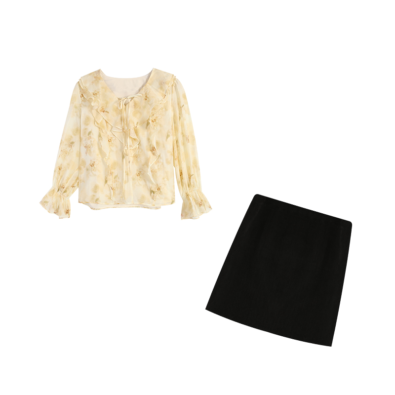 大码胖妹妹显瘦时尚气质度假风小衫上衣高腰半身裙套装ZL103575