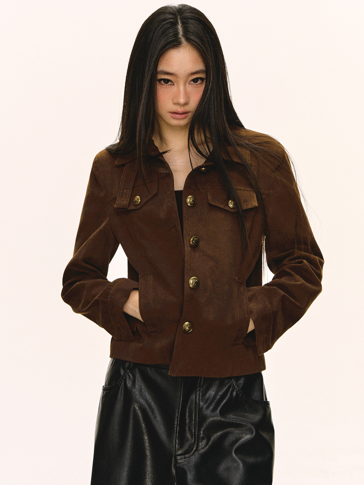 anna aneae小香风外套女秋冬巨好看气质高级咖色立领短款修身上衣