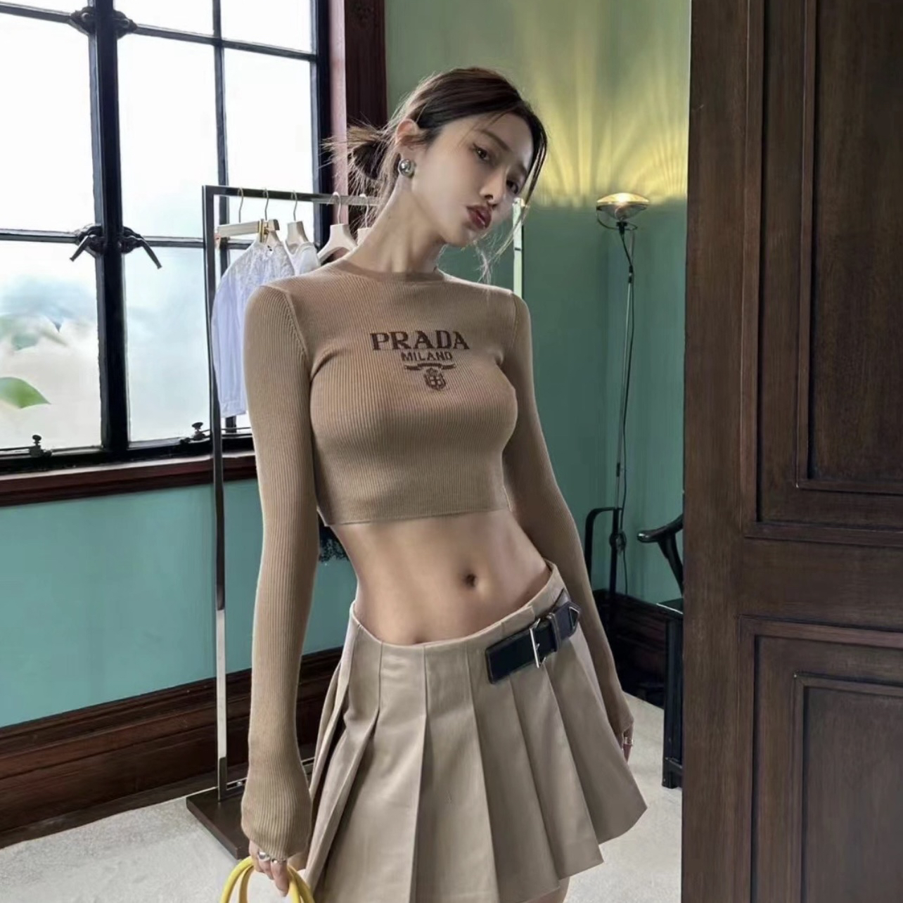 99新 Prada/普拉达 ipp13/小众修身内搭长袖针织衫 羊绒  40码