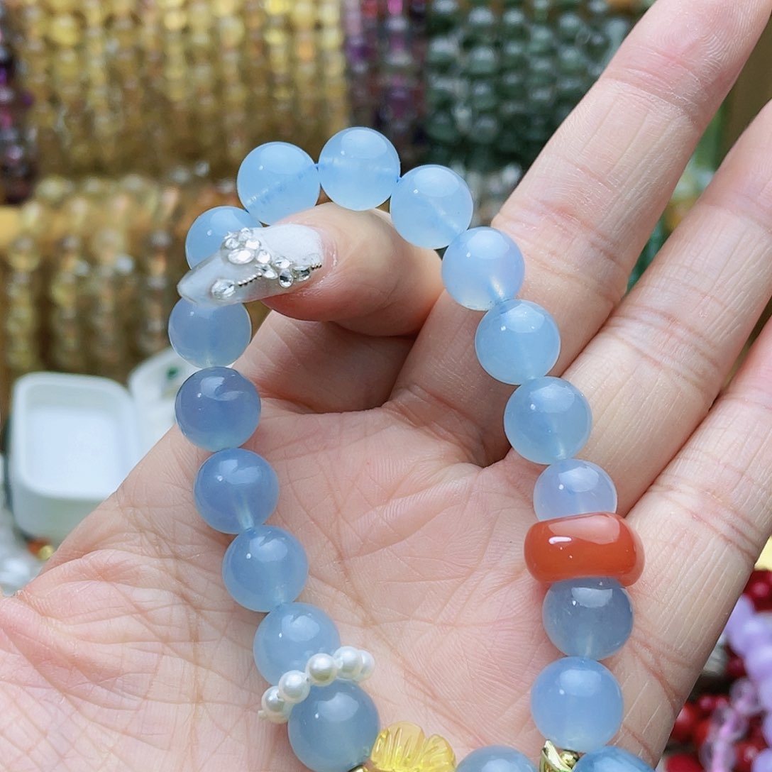 水晶手串未镶嵌海蓝宝10mm