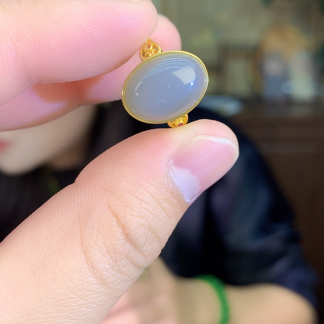 吊坠(不含链)银S925镶嵌和田玉（青玉）戒指