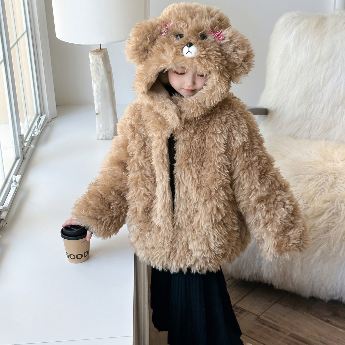 儿童冬装男童加绒加厚连帽棉衣宝宝可爱小熊耳朵棉服女童新款外套