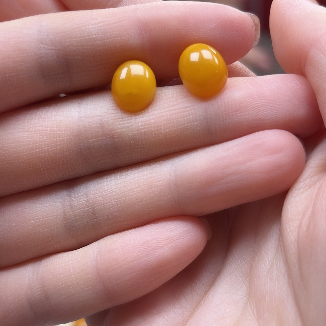 琥珀裸石银S925镶嵌1耳钉