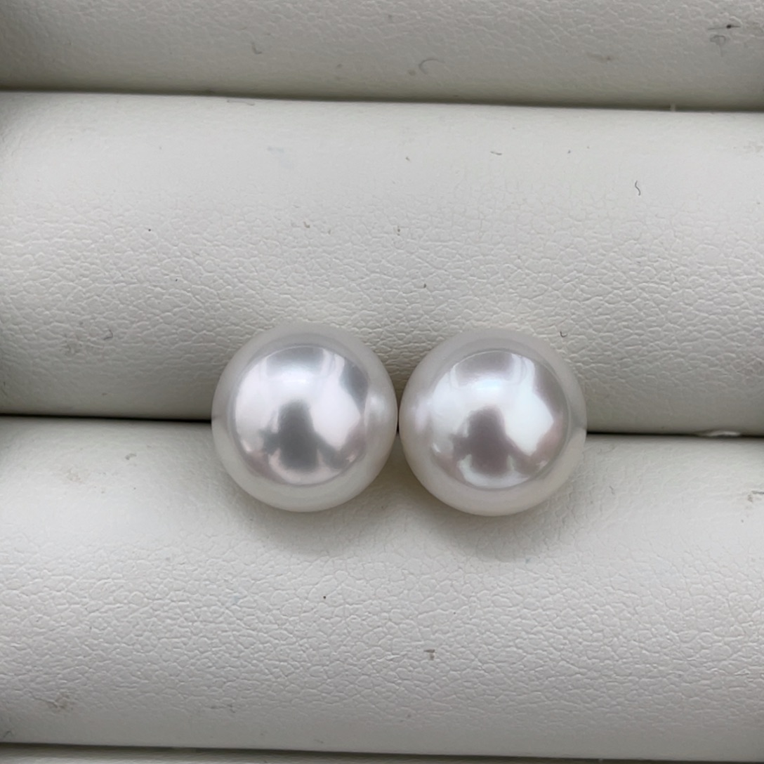 定制海水珍珠银S925镶嵌耳饰海水澳白11-12mm