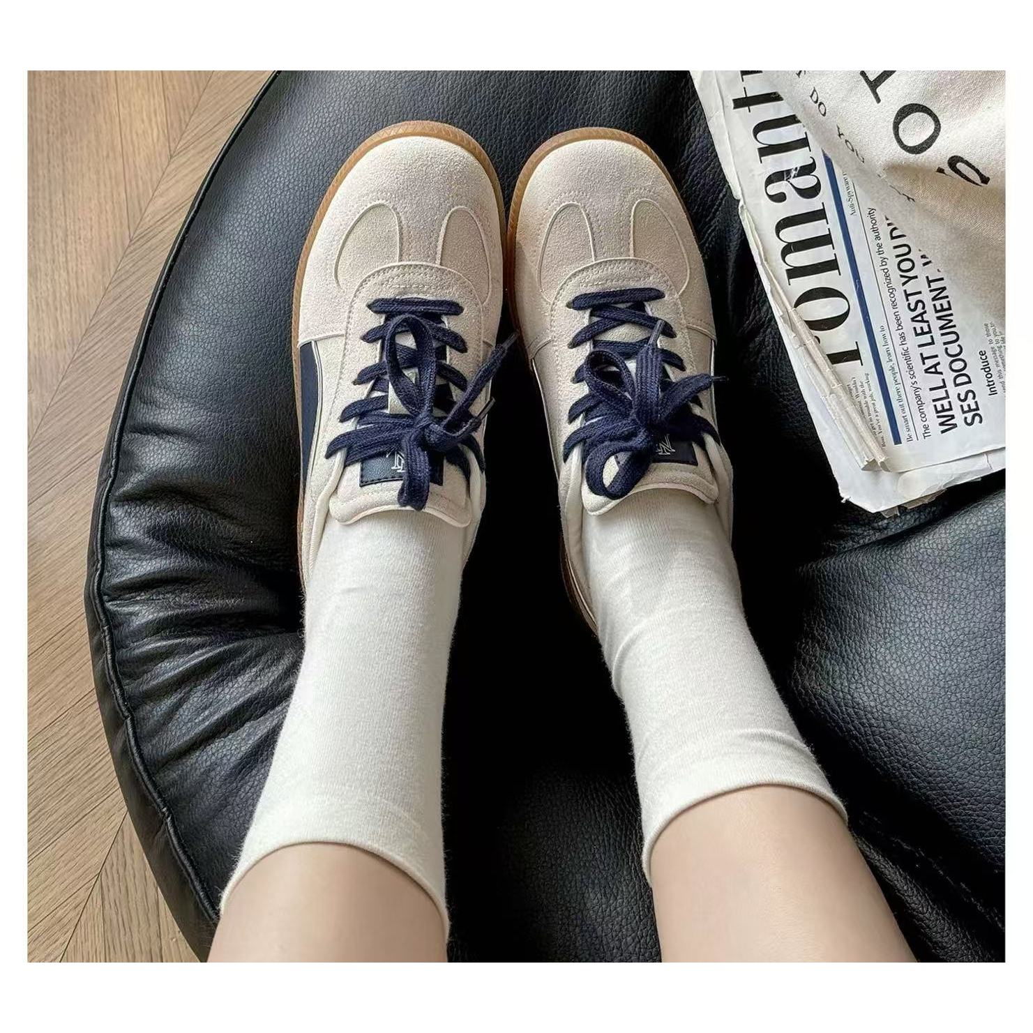 C5442  灰蓝  时尚圆头厚底系带休闲运动鞋女士板鞋  德训鞋