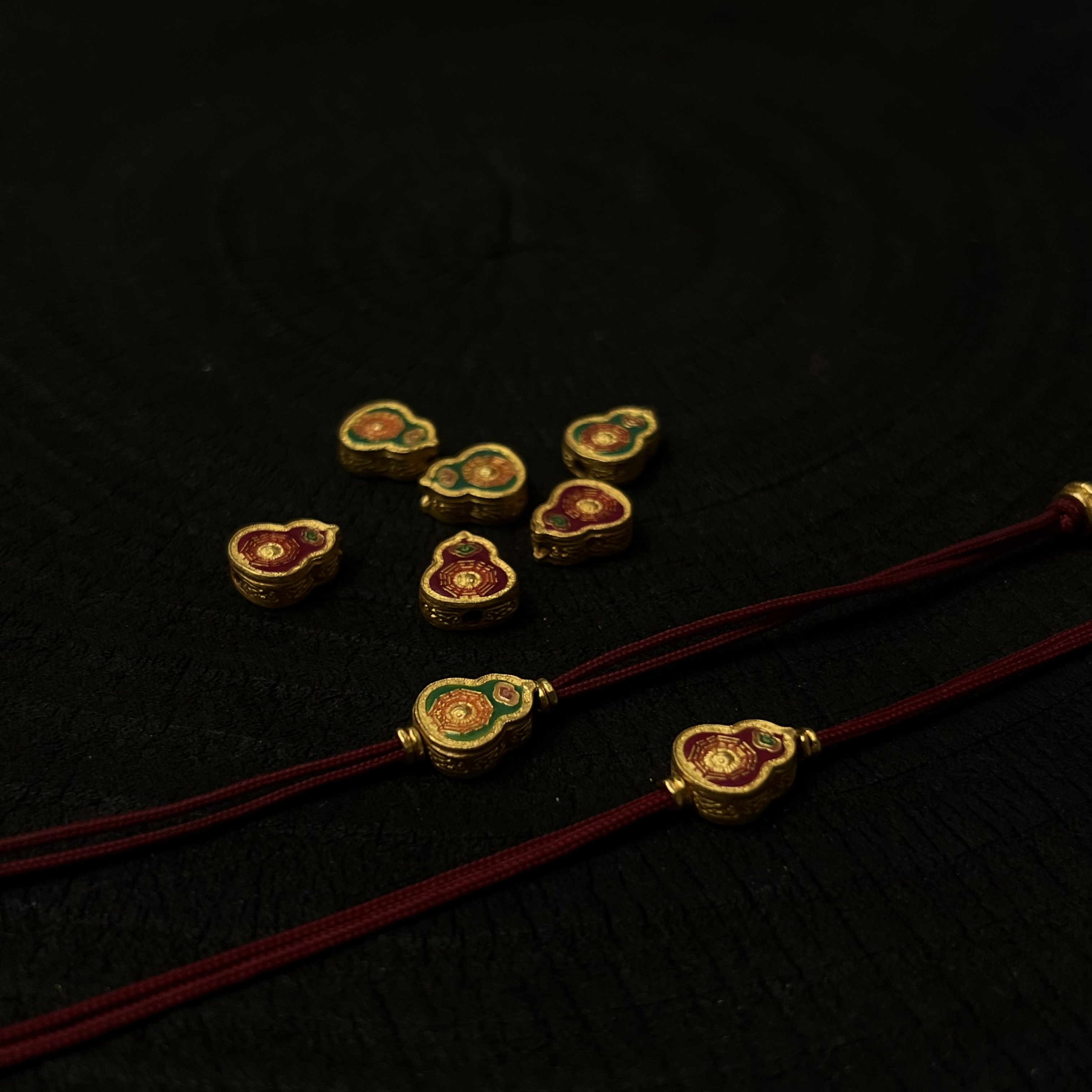 【细工】八卦岁岁葫芦红绳足金手链编绳黄金足金999 黄金吊坠