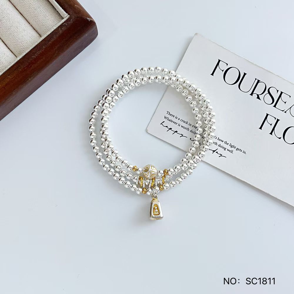 足银手链 足银四面佛手链女三圈足银古法磨砂珠子手串生日送女友