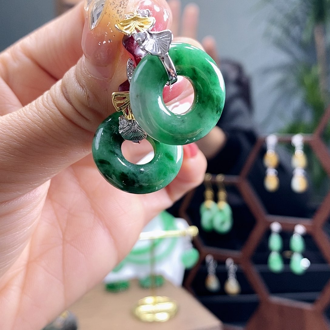翡翠耳饰银S925镶嵌翡翠