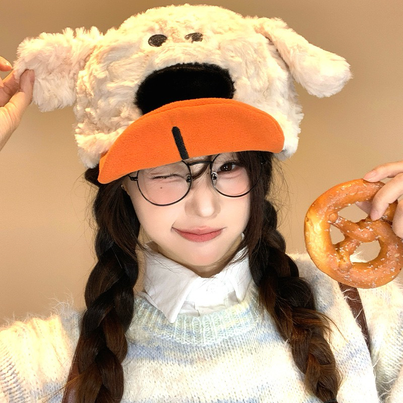 秋冬可爱小狗卡通鸭舌帽女保暖百搭显脸小