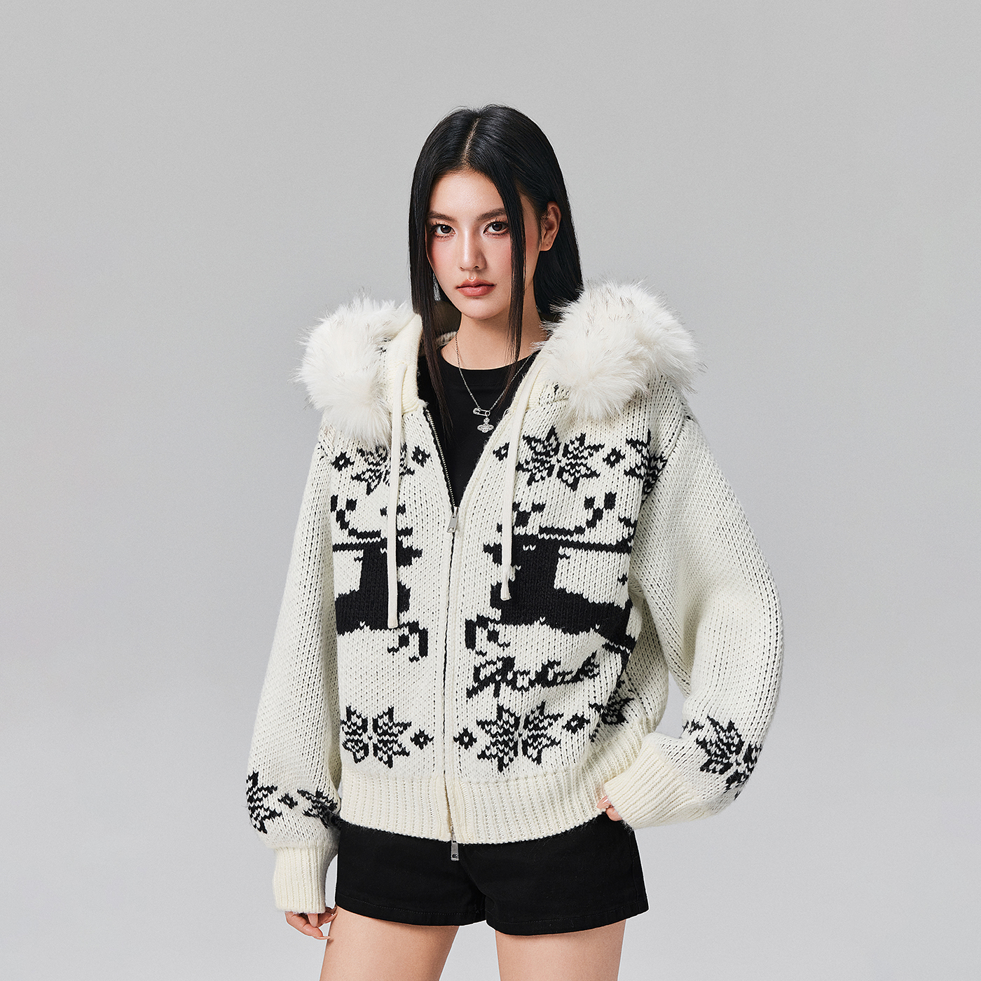 【Achock官方店】重磅氛围感麋鹿提花毛茸茸针织外套秋冬新款毛衣