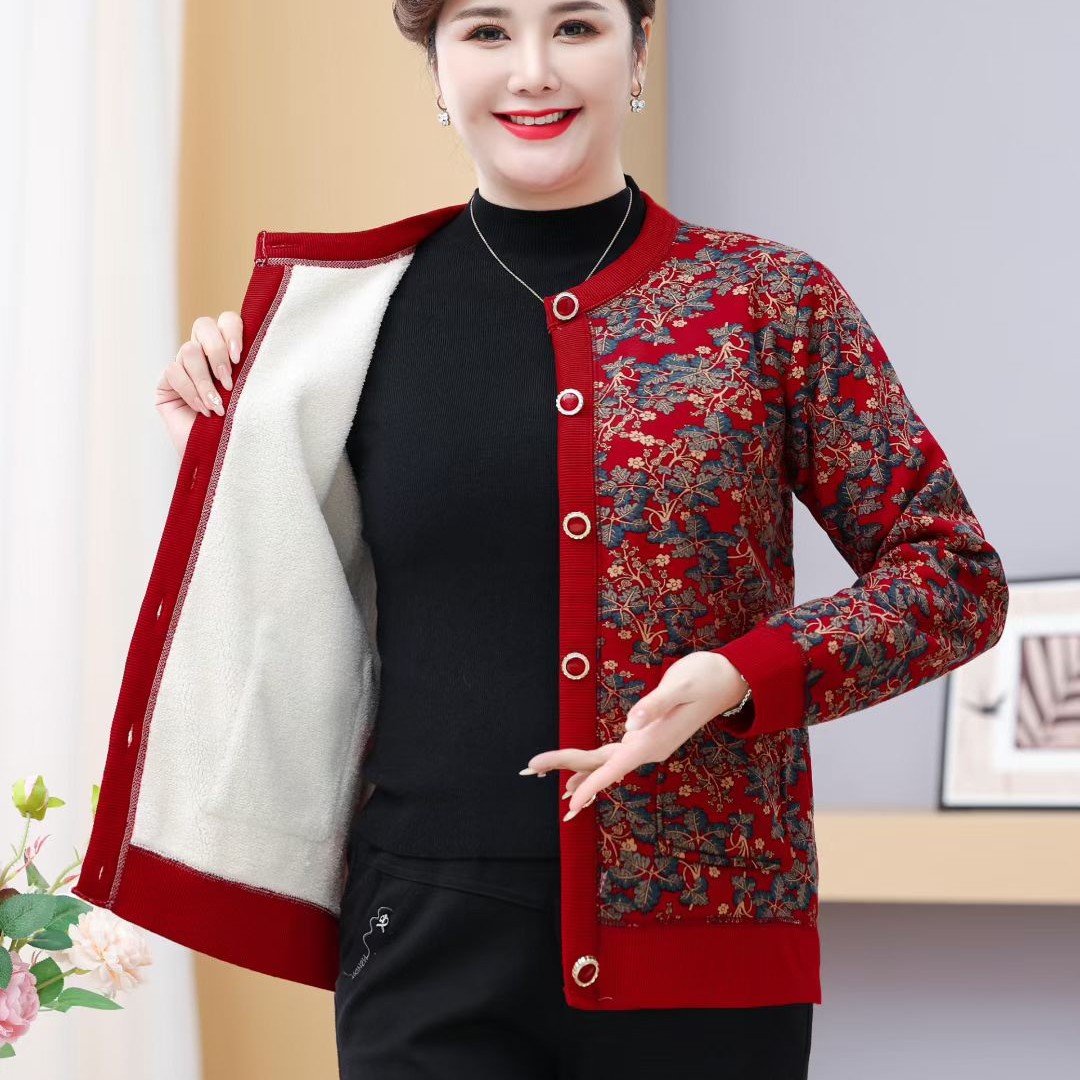 中老年人秋冬加绒开衫外套奶奶装加厚老太太保暖衣防寒宽松女卫衣