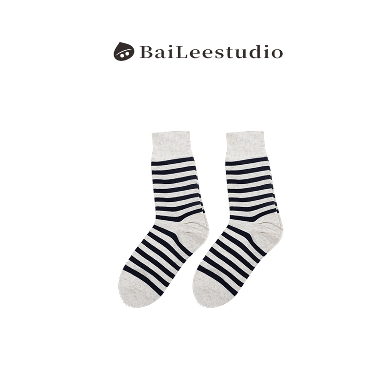 【柏栗良品】日系简约质感中筒条纹袜短袜DAF01A2S-2