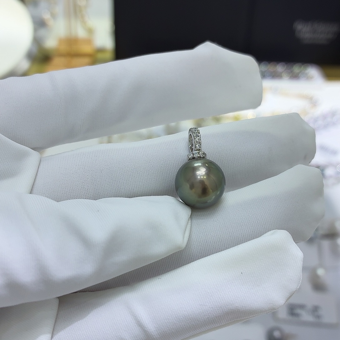 银S925镶嵌海水珍珠吊坠11-12