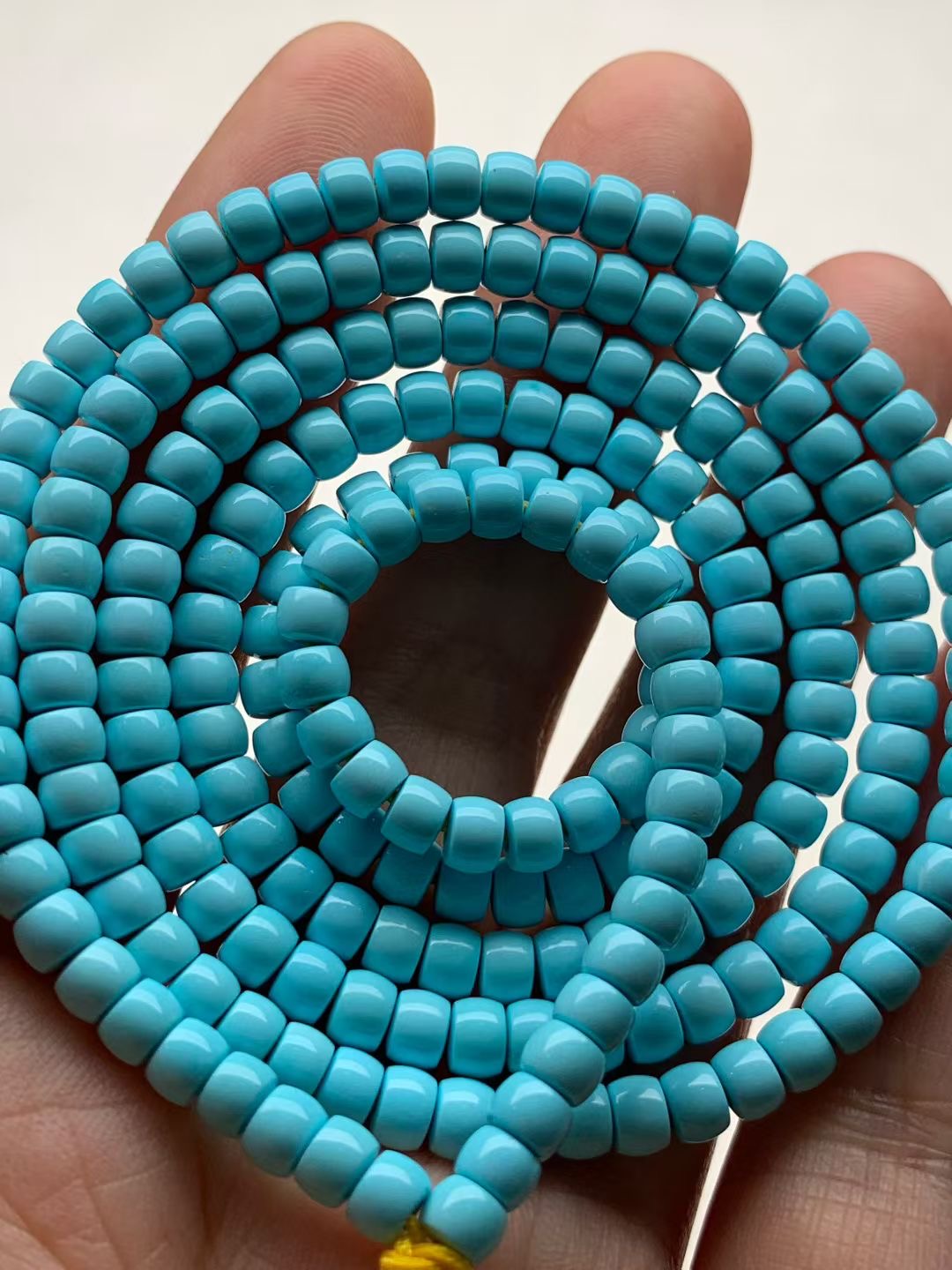 亚美尼亚纯天然高瓷蓝绿松石直切108佛珠项链，顺色一窝料，直径4+