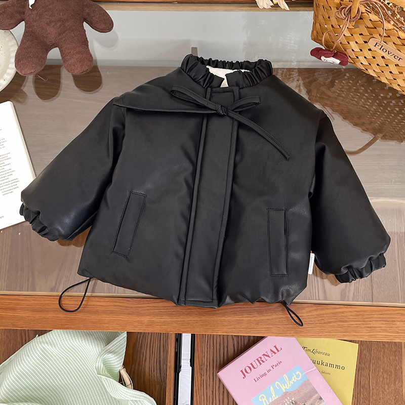 【预售】DW257033冬季新款儿童外套女童加绒夹棉皮衣棉袄女宝棉服