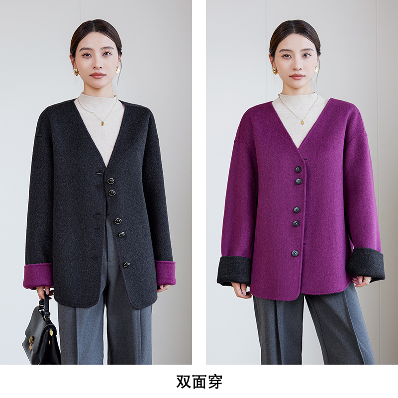 两面穿时尚国风高级感双面羊毛大衣女秋冬季新中式复古毛呢外套