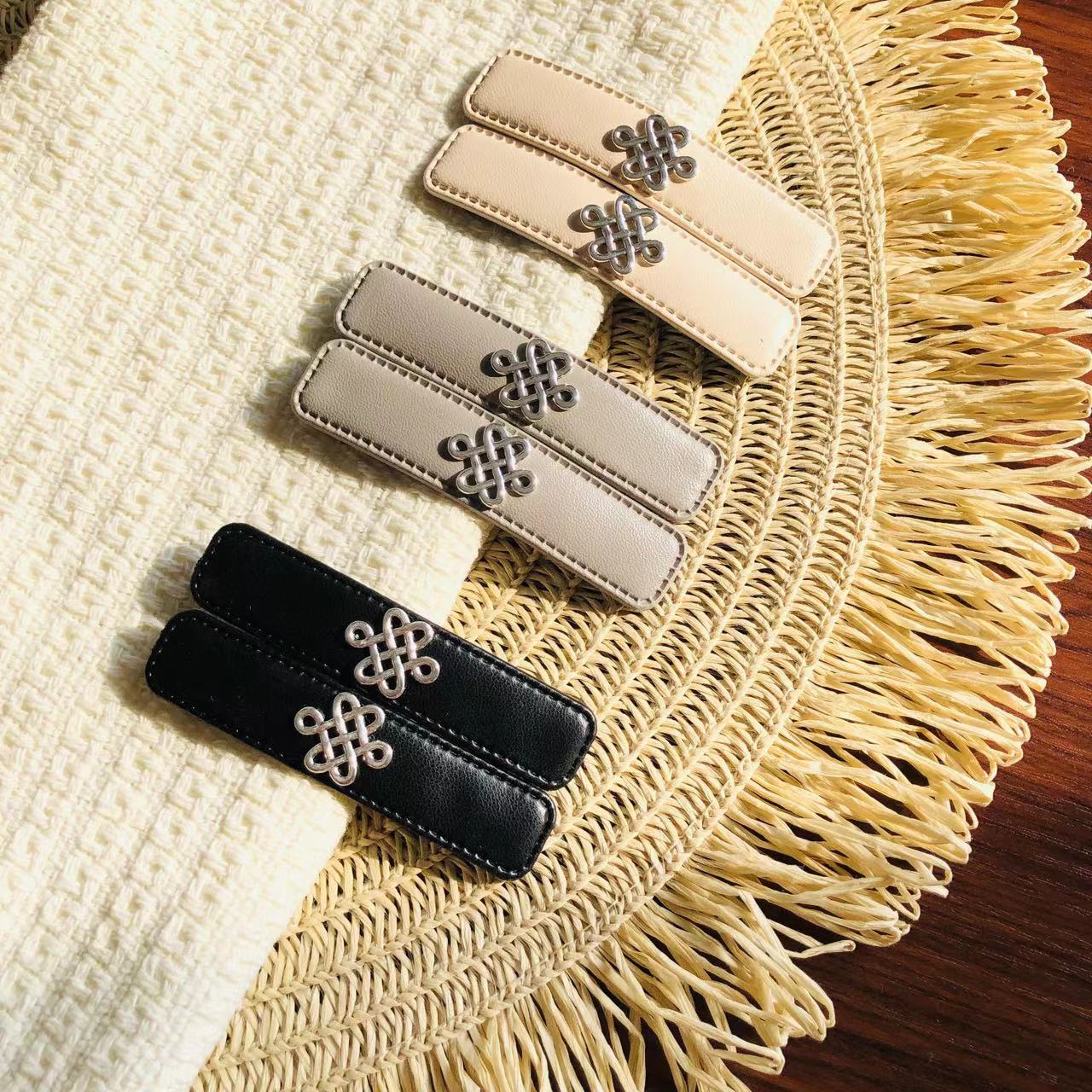 慕崡民族配饰-（一对）民族风皮质镶嵌乌力吉BB夹网红手工创意超薄