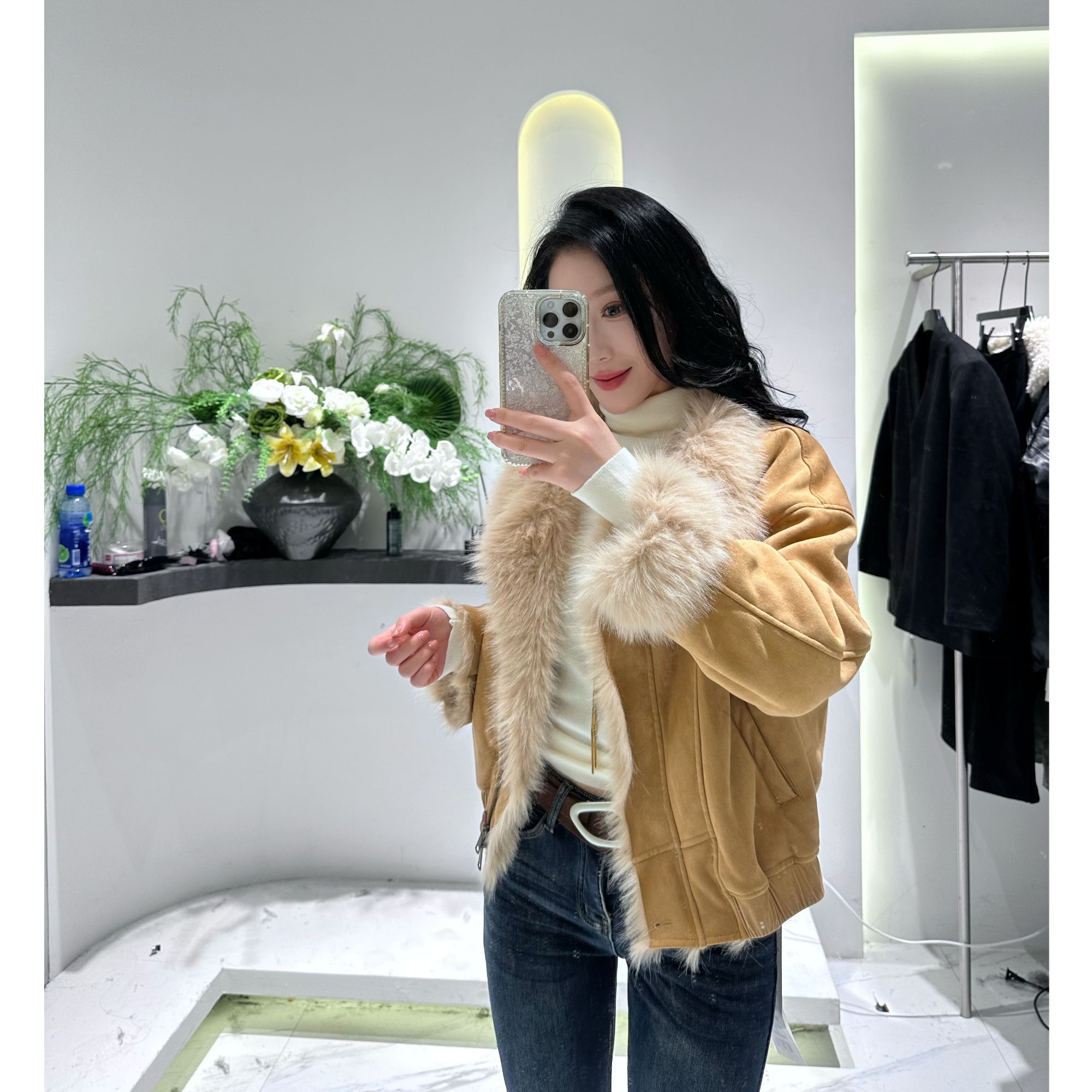 【格子家】气质复古网红外套2025冬季新款时尚翻领加厚上衣016