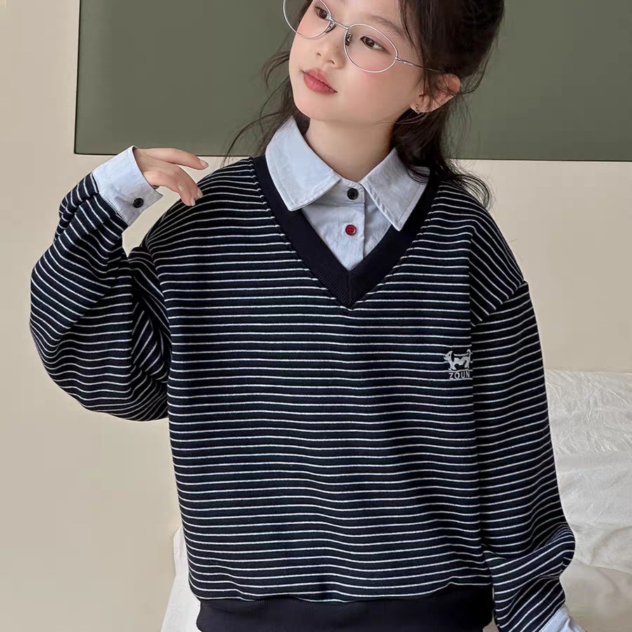 女童加绒假两件卫衣