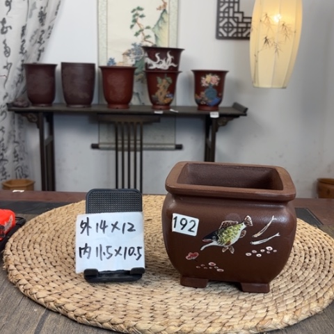 紫砂花盆紫泥年年有余束口四方192