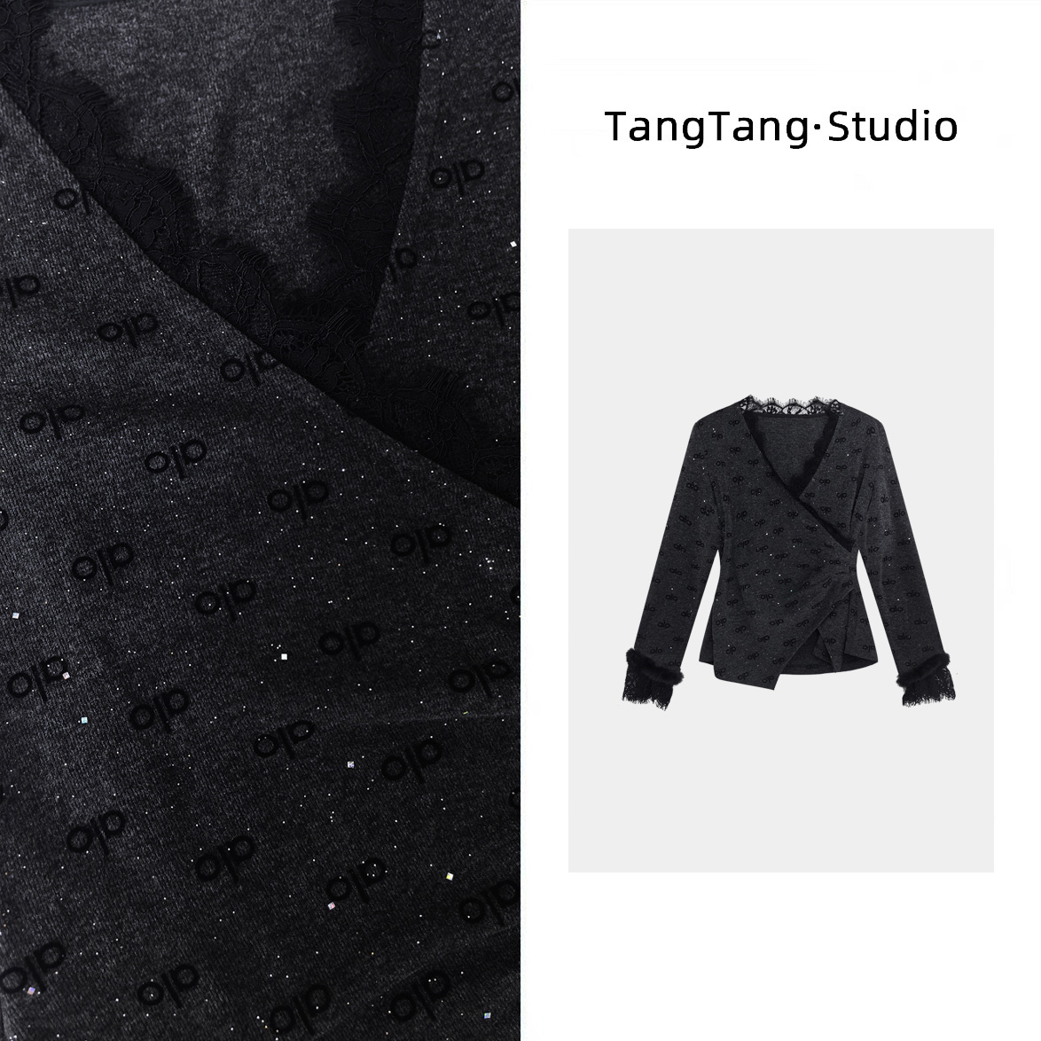 【TangTang·Studio】字母蕾丝上衣高级气质显瘦女装上衣-2511992