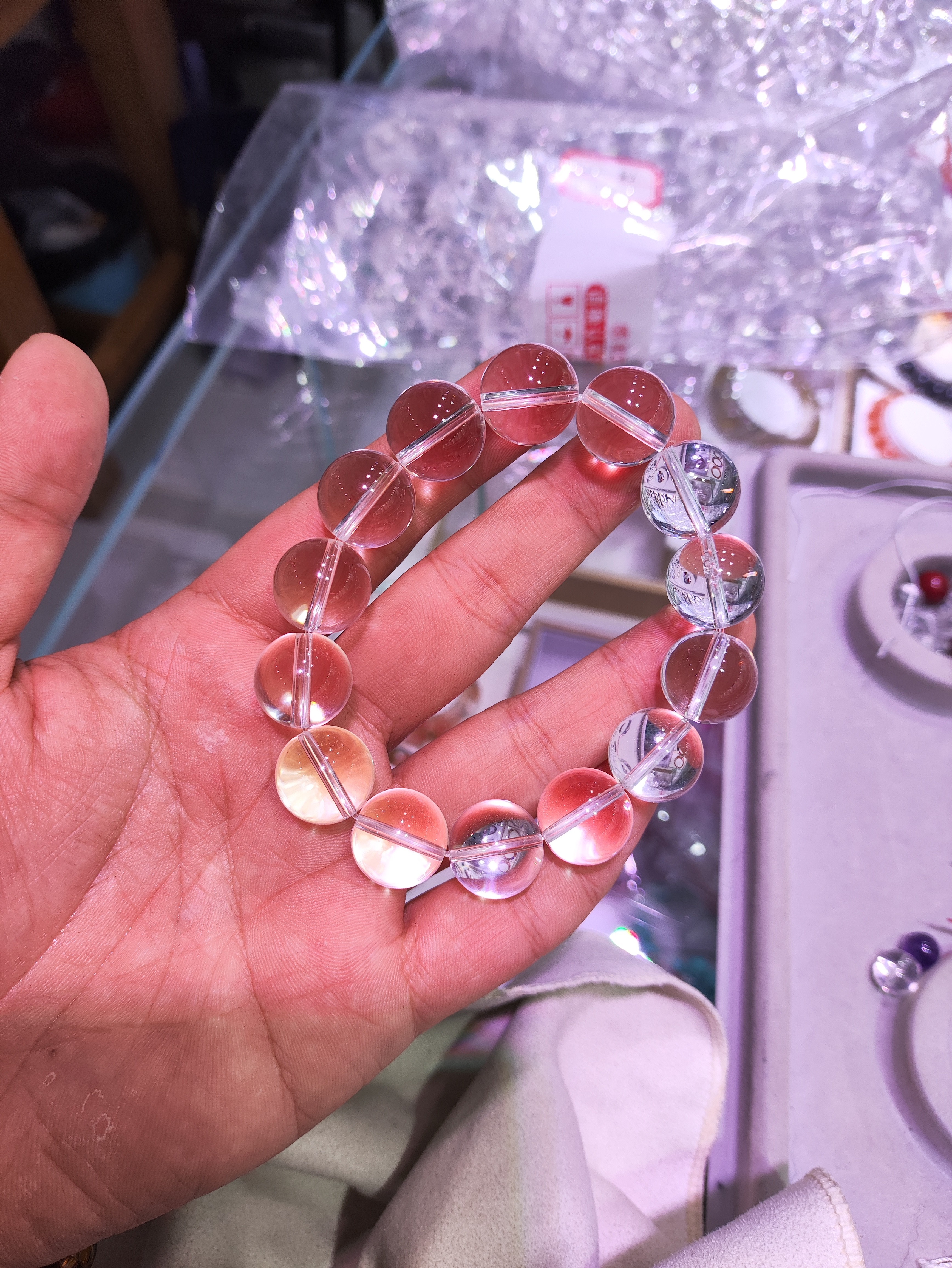 天然白水晶双A手链15mm