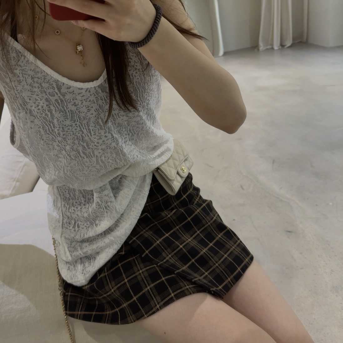 IU INC 格子半裙休闲防走光A字裙复古百搭