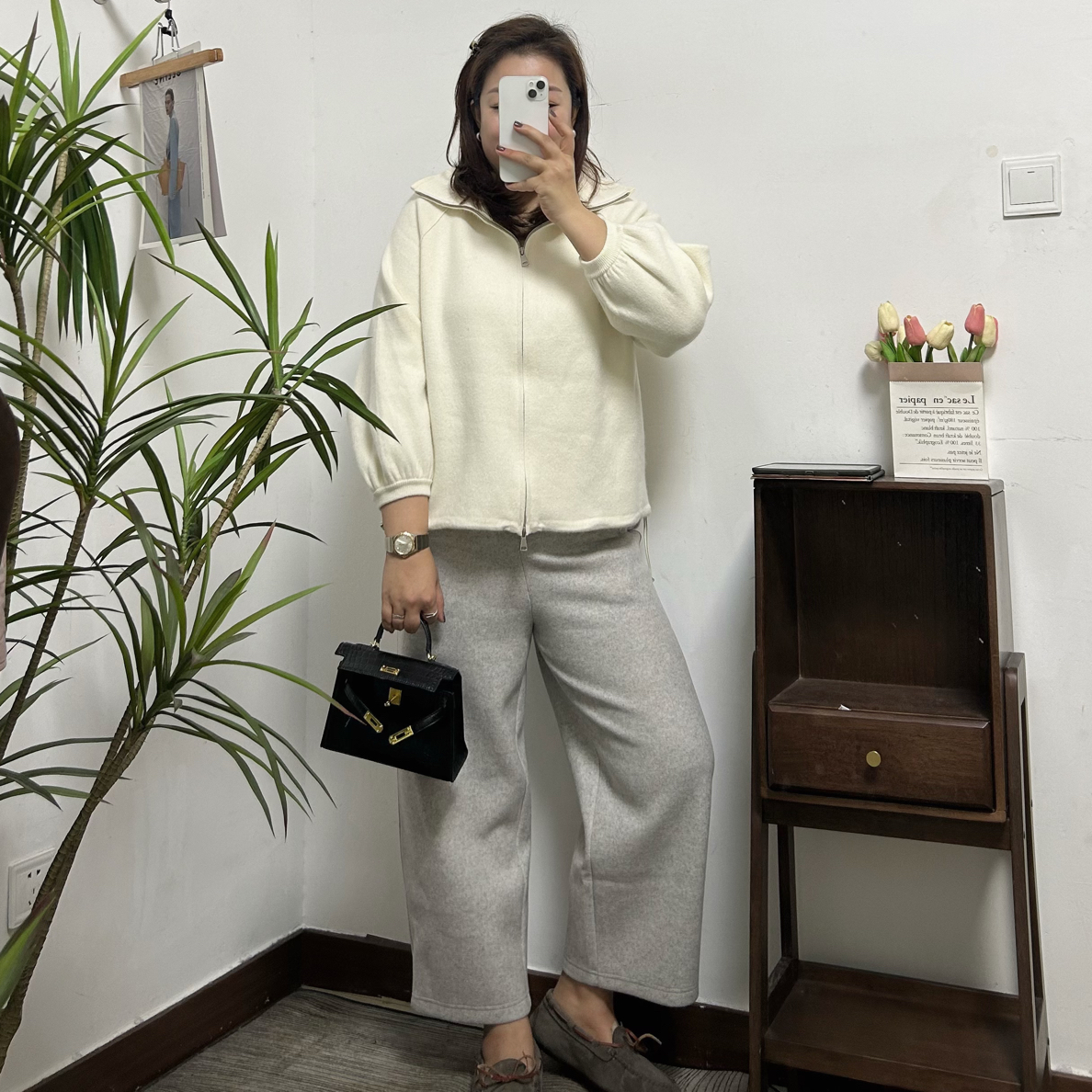 简约百搭加厚加绒弹力毛呢裤超显瘦小直筒休闲裤大码微胖