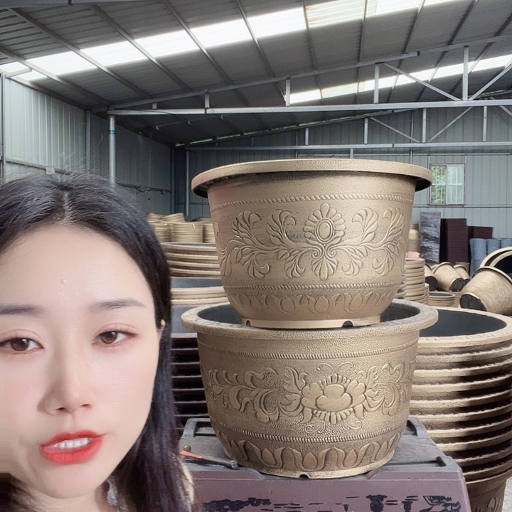 紫砂色圆70花盆3个有孔