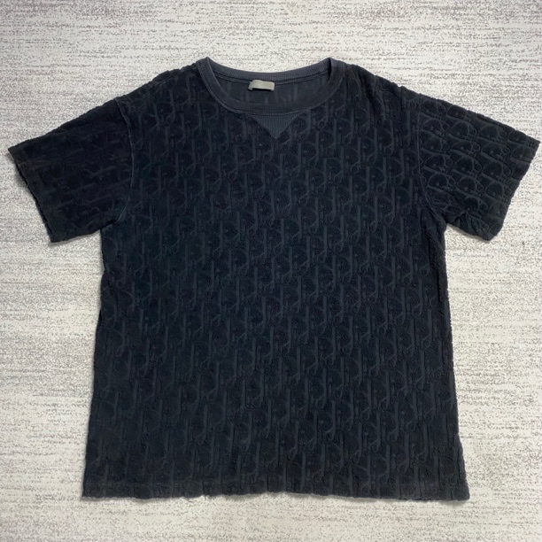 99新 DIOR/迪奥 黑色oblique满印logo毛巾面料短袖 L 