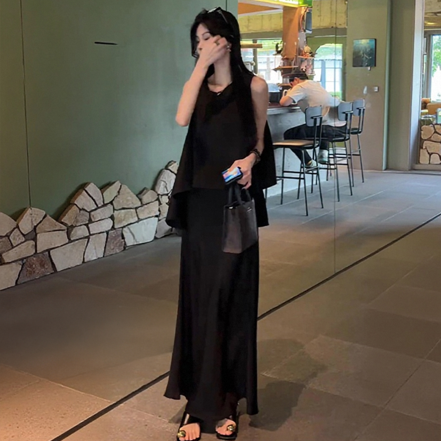 C422+C423不规则无袖背心上衣显瘦鱼尾半身裙子气质洋气套装女