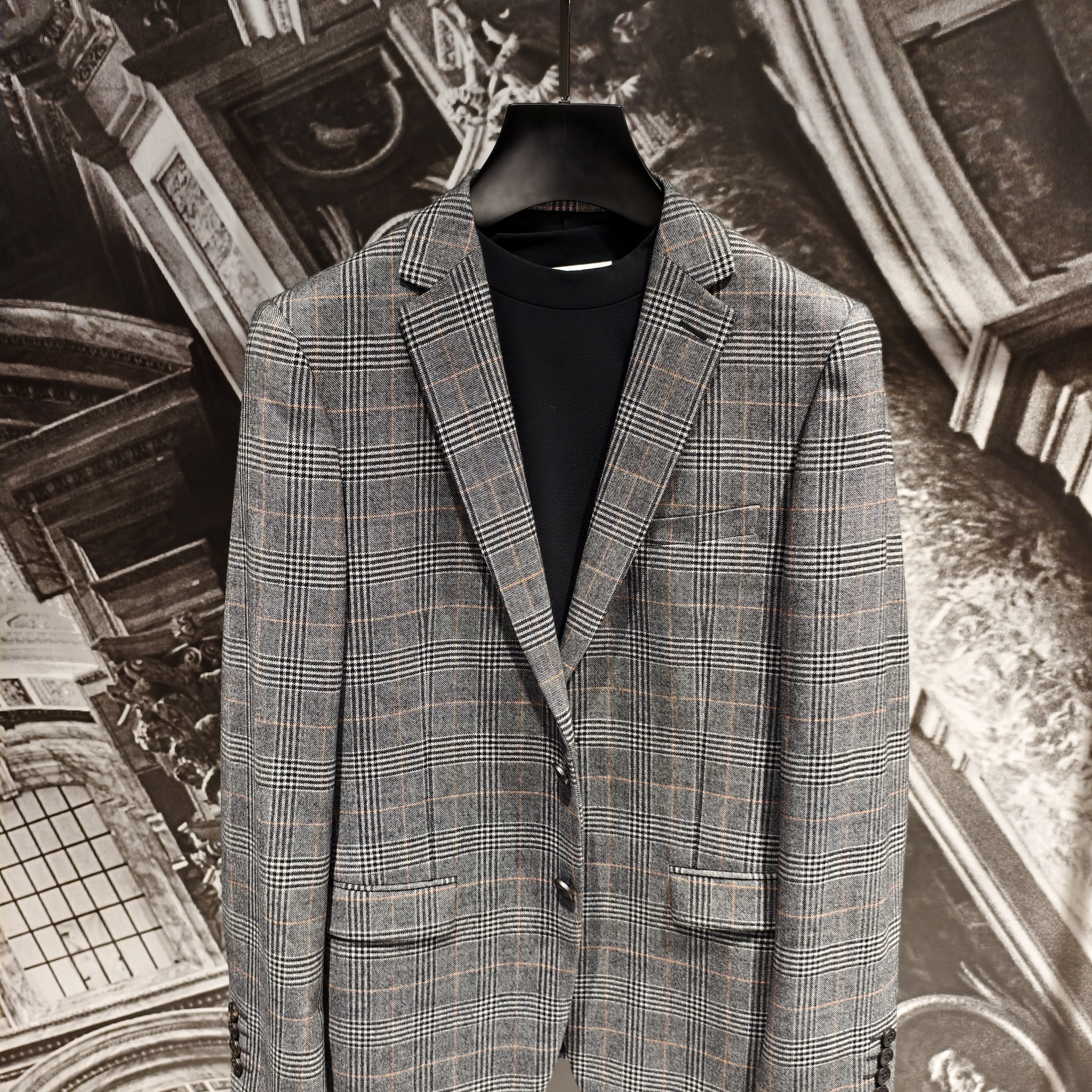 男士毛料格子西装，经典百搭，质感，档次