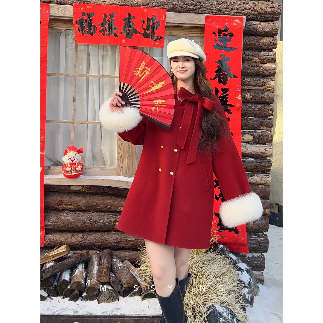 心怡私服【红昭愿】微胖大码气质风保暖显瘦长款羊毛双面呢大衣