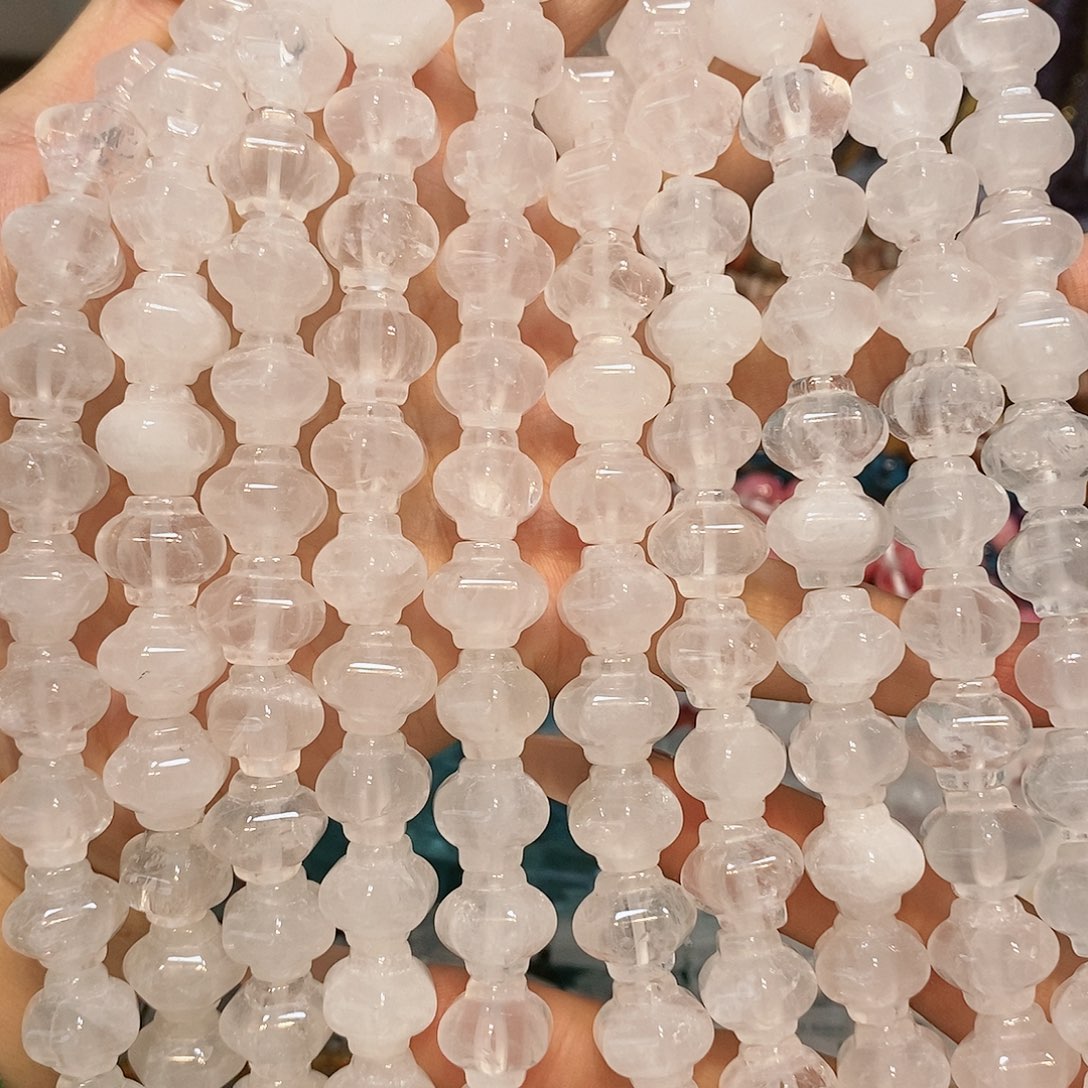 散珠玛瑙/玉髓白水晶雕刻件灯笼一条14m m