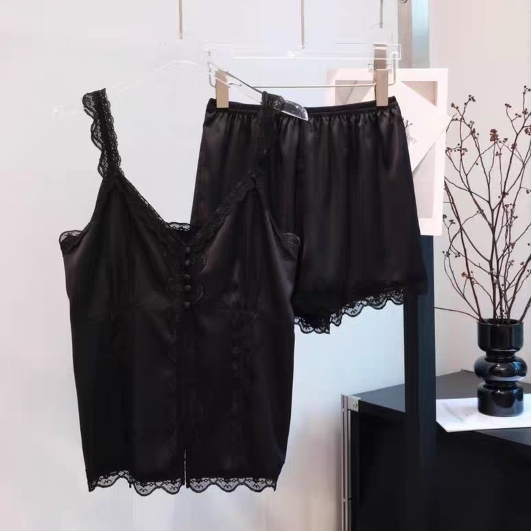 DD1992法式纯欲风蕾丝吊带睡衣女薄款舒适性感家居服套装