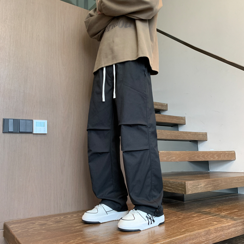 学生春秋季新款港风宽松直筒工装裤男生潮流帅气阔腿直筒裤长裤男