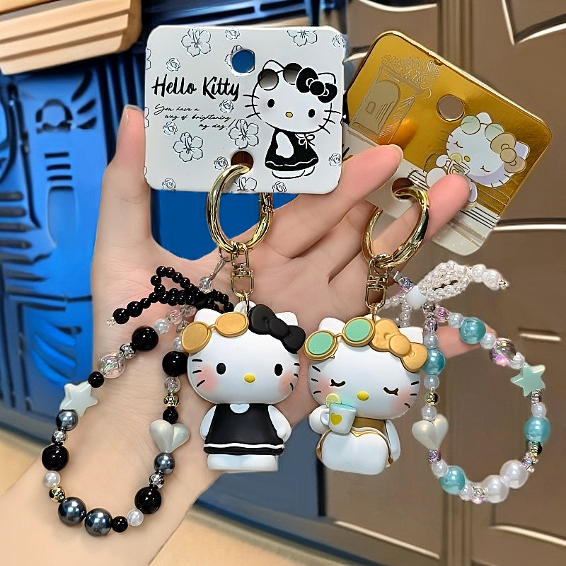 正版凯蒂猫悠闲假期钥匙扣书包汽车挂件HelloKitty金色黑色礼物女
