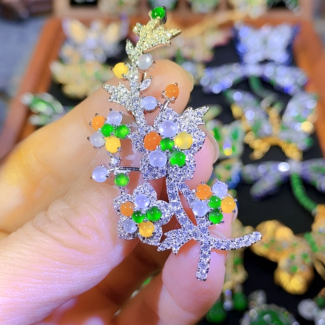 吊坠(不含链)银S925镶嵌翡翠