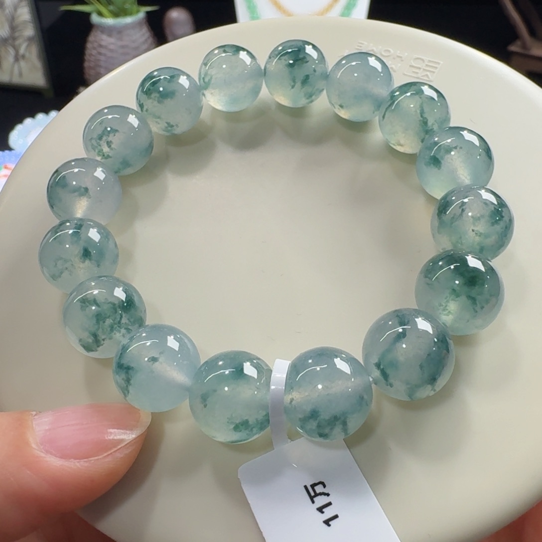 未镶嵌手链翡翠高冰飘蓝花单圈12mm