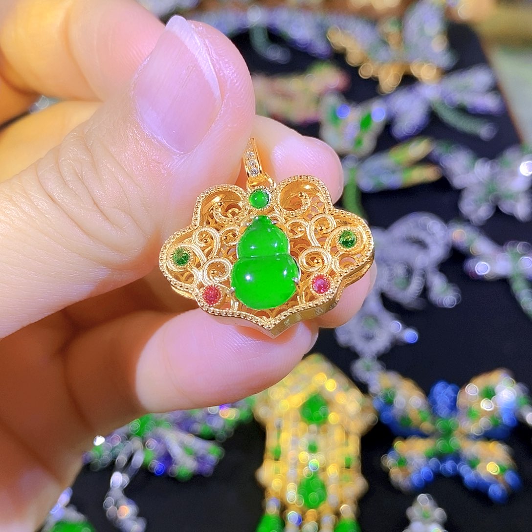 吊坠(不含链)银S925镶嵌翡翠