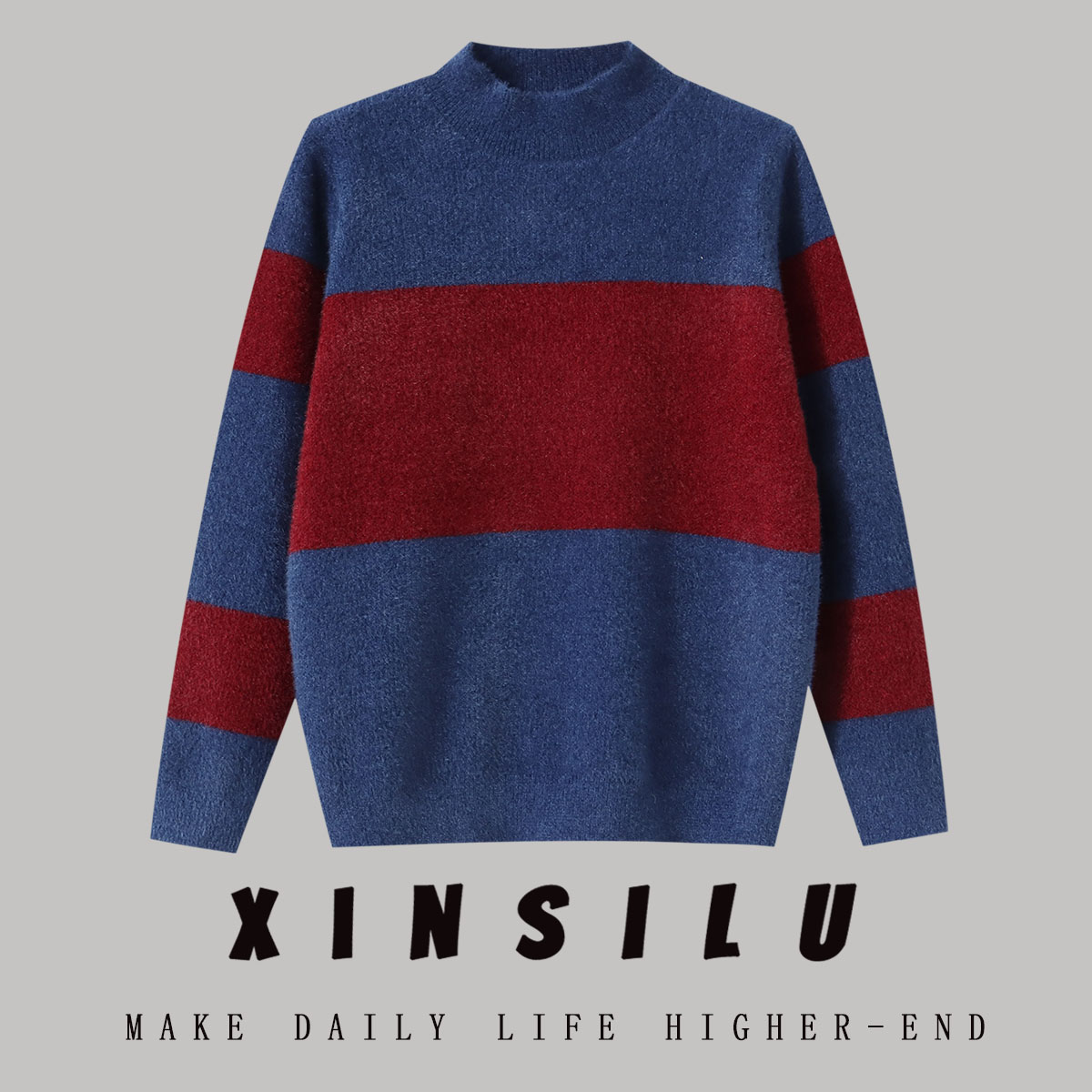 秋冬新款时尚百搭休闲中领宽条纹毛衣f2054 J02465