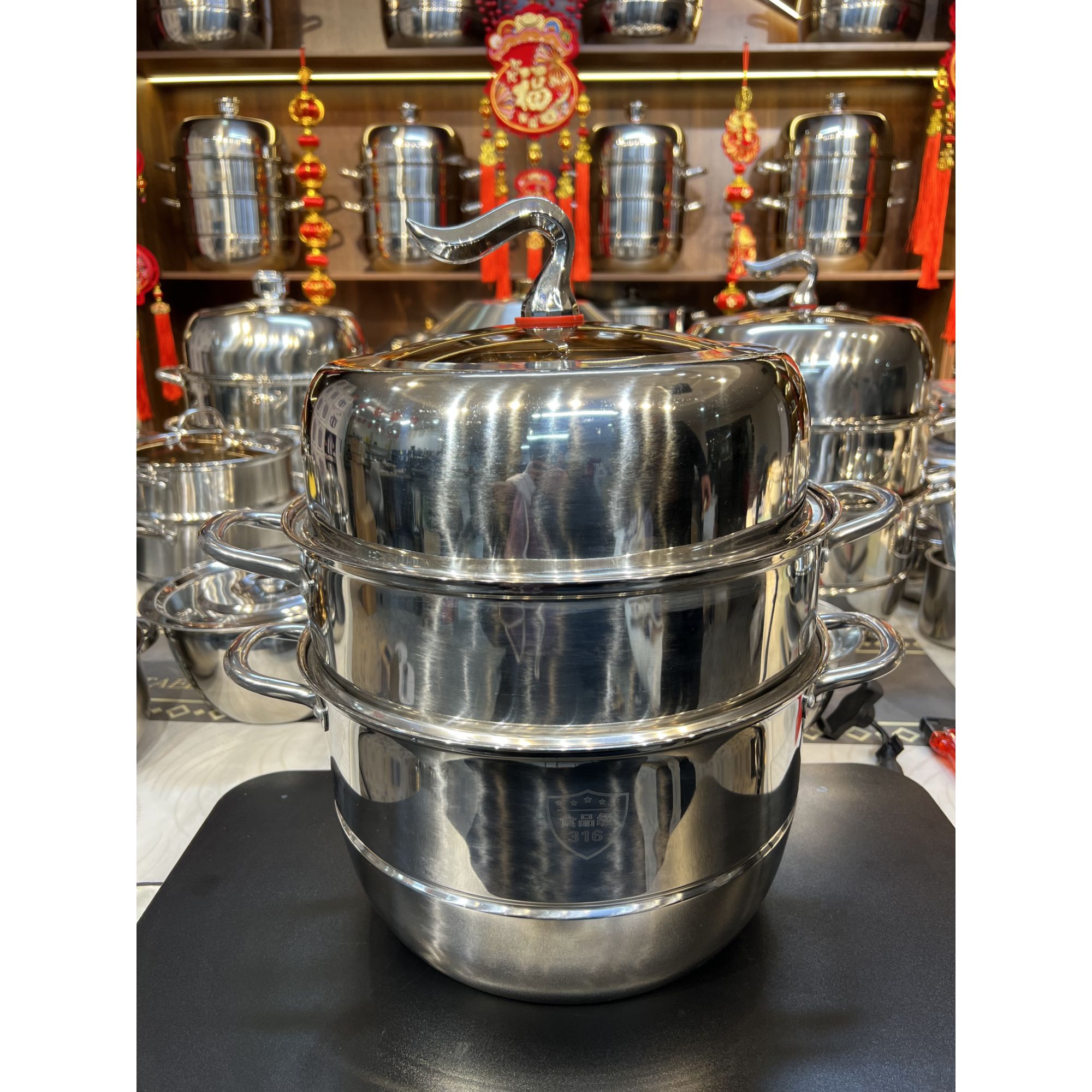 BH亮光镜面口径30cm单规格不锈钢蒸锅多功能蒸馒头燃气灶电磁炉用