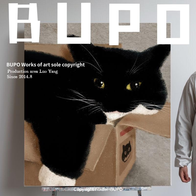 黑色可爱小猫咪手绘油画手工客厅装饰画抽象动物玄关卧室挂画 