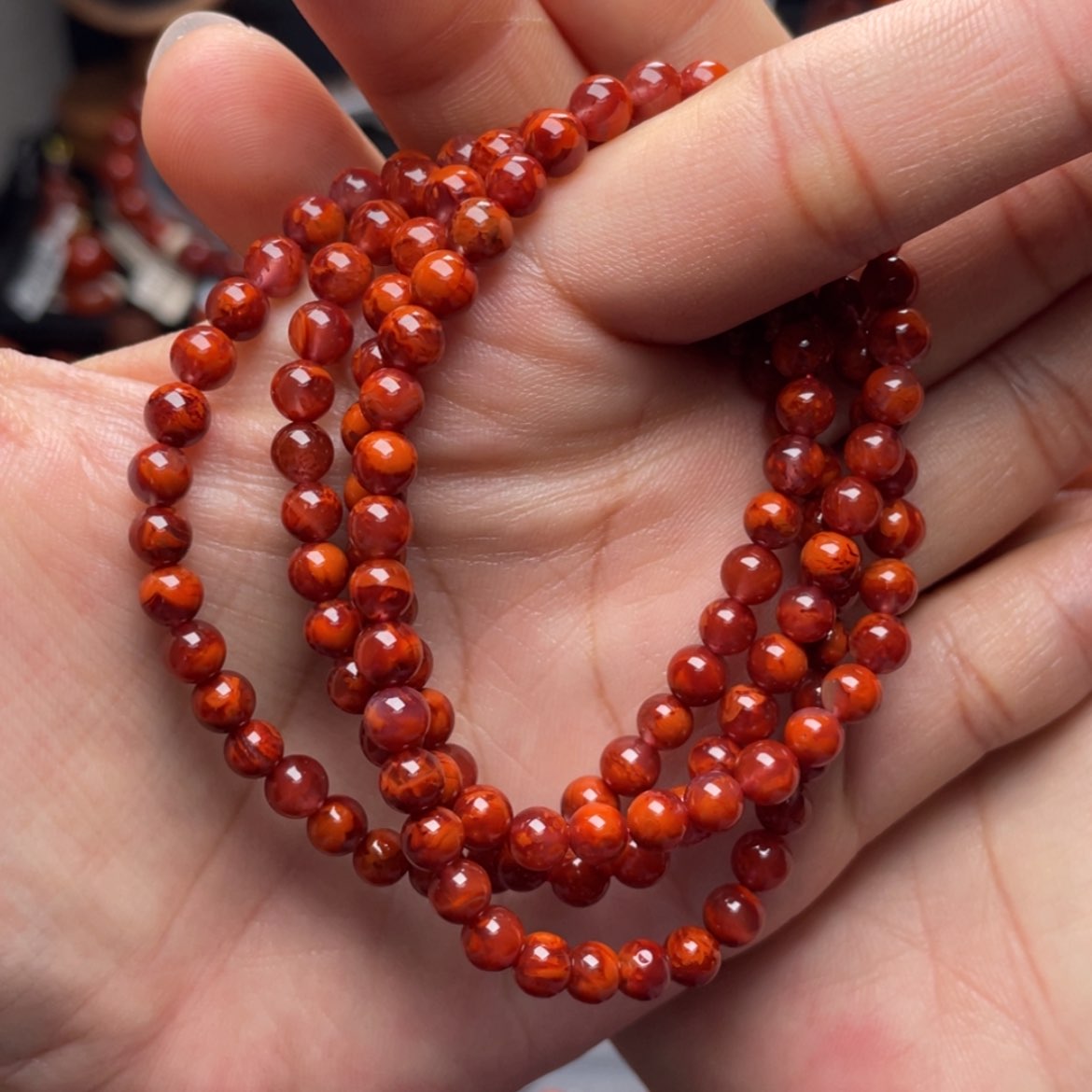 【闪购商品】未镶嵌5mm牛血红火焰纹多圈南红玛瑙