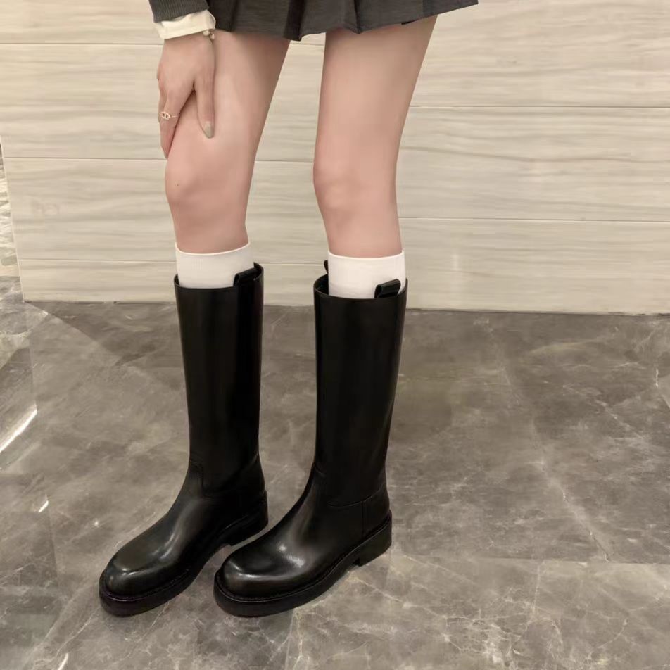 5243-D4-时尚百搭粗跟秋冬圆头真皮时装靴