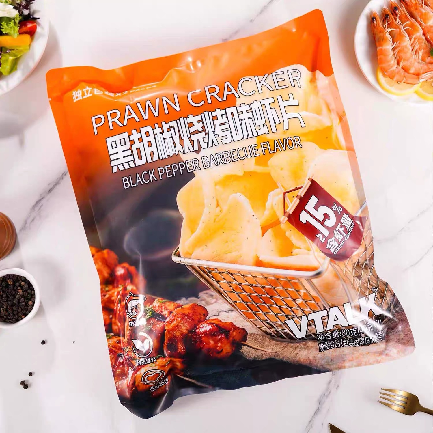 VTALK黑胡椒烧烤味虾片80g*6