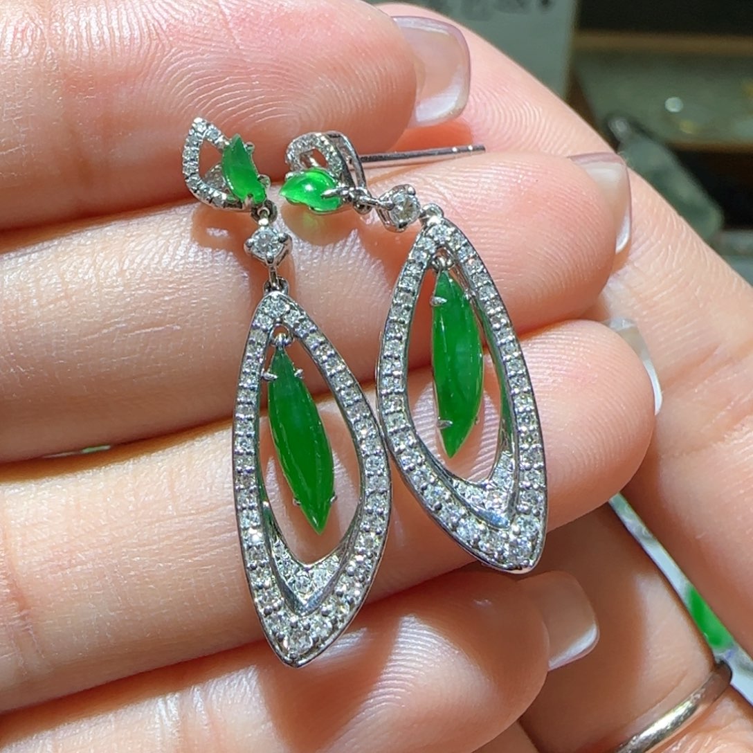 【闪购商品】翡翠耳饰18K金镶嵌天然