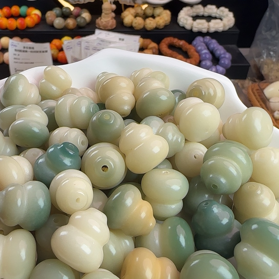 手串菩提根/象牙果瑕疵卡18胖绿飘花葫芦100颗不挑瑕